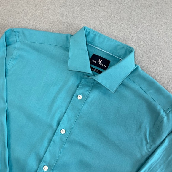 Psycho Bunny Mens Dress Shirt 15 1/2 34/35 Modern Fit Stretch Non Iron Turquoise - Picture 1 of 9